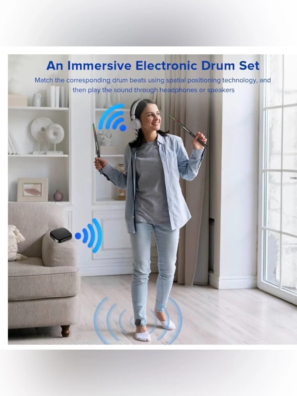 Air Drumsticks 3D Motion Sensing Virtual Drum Kit w/ RGB - NEW SEALED